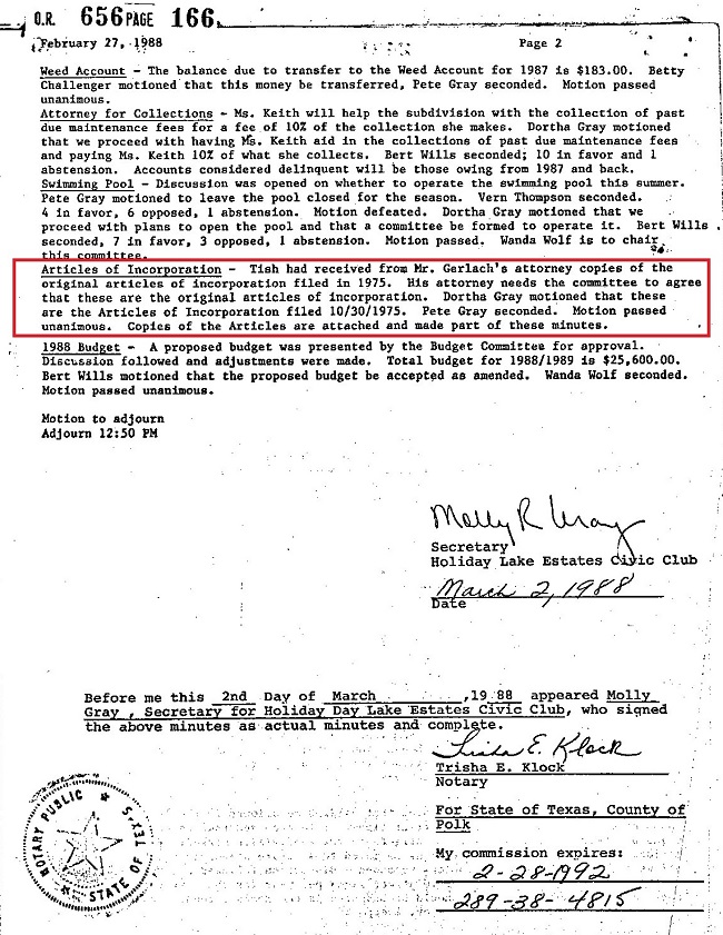 Board Accepts Articles of Incorporation